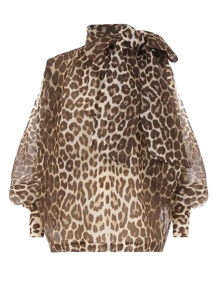 Women Zimmermann Clothing Illustration Billow Blouse Chocolate Leopard