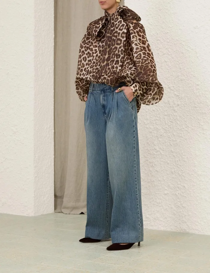 Women Zimmermann Clothing Illustration Billow Blouse Chocolate Leopard