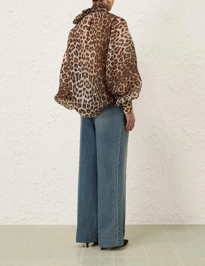Women Zimmermann Clothing Illustration Billow Blouse Chocolate Leopard