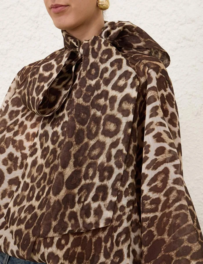 Women Zimmermann Clothing Illustration Billow Blouse Chocolate Leopard