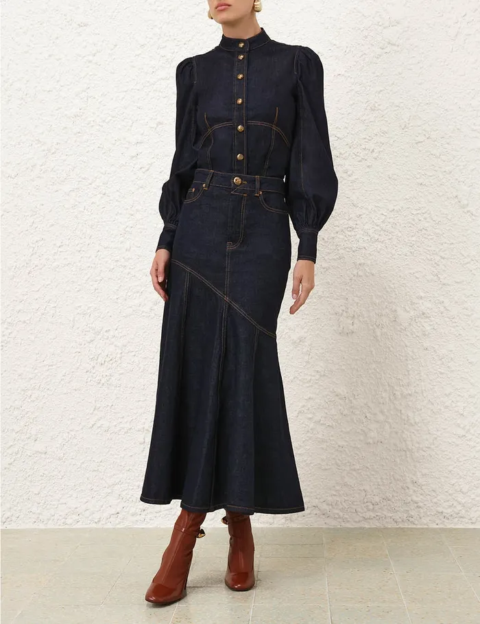 Women Zimmermann Clothing Illustration Denim Midi Skirt Night Sky