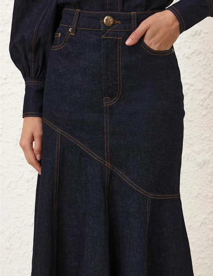 Women Zimmermann Clothing Illustration Denim Midi Skirt Night Sky