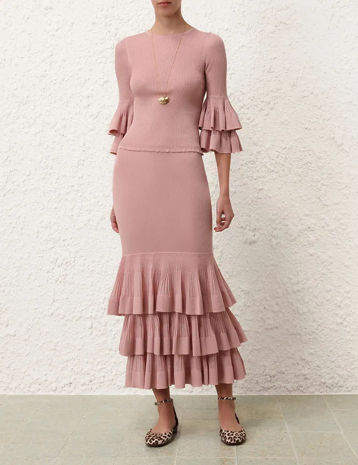 Women Zimmermann Clothing Illustration Tiered Skirt Pink