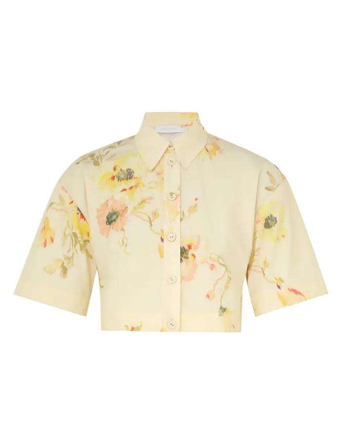 Women Zimmermann Clothing Lightburst Relaxed Crop Shirt Yellow Floral