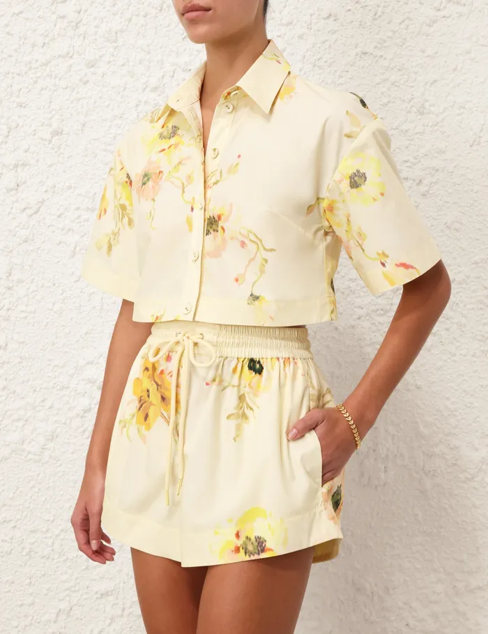 Women Zimmermann Clothing Lightburst Relaxed Crop Shirt Yellow Floral