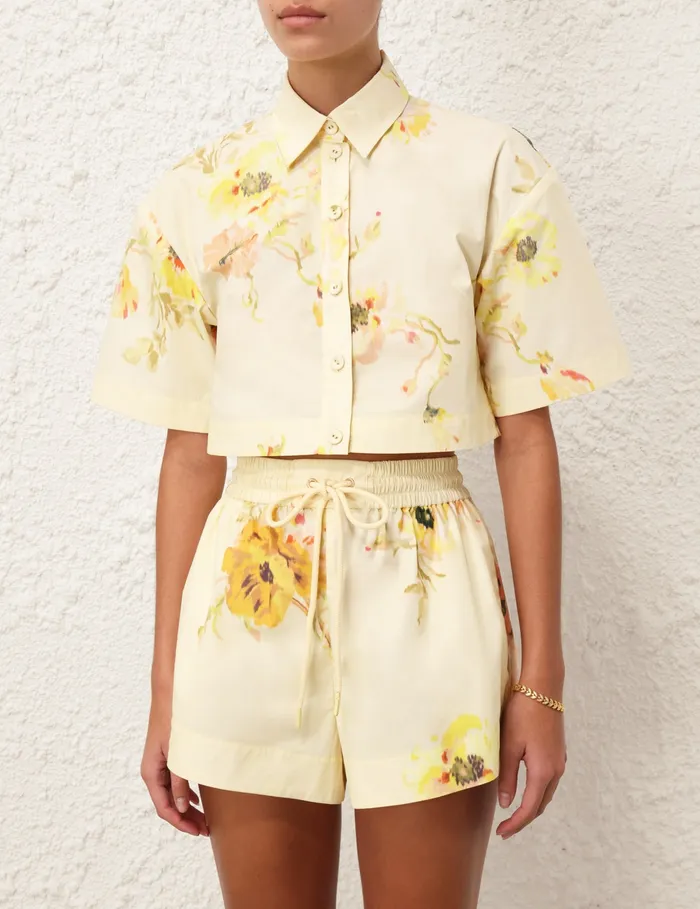 Women Zimmermann Clothing Lightburst Relaxed Crop Shirt Yellow Floral