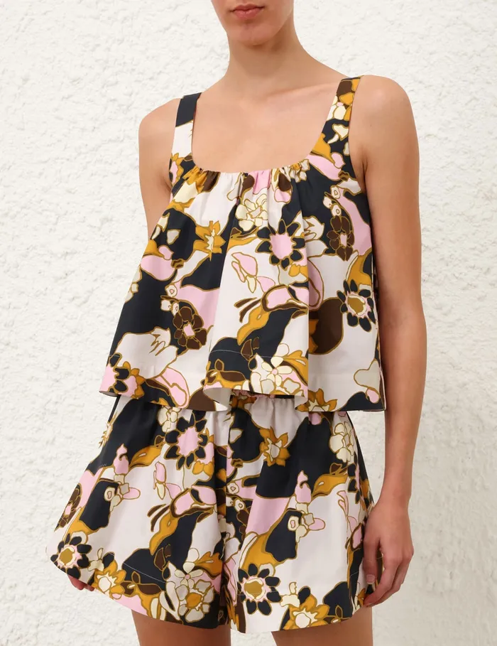 Women Zimmermann Clothing Maxine Cropped Cami Yellow Kaleidoscope Floral
