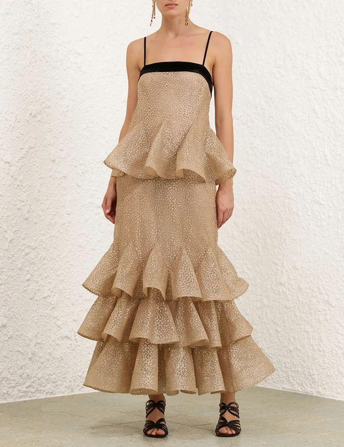 Women Zimmermann Clothing Pavilion Glitter Flutter Slip Champagne