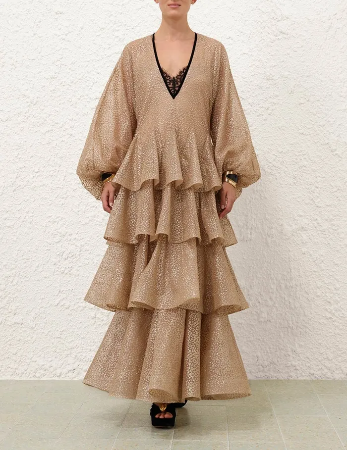 Women Zimmermann Clothing Pavilion Glitter Gown Champagne