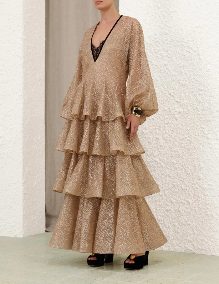 Women Zimmermann Clothing Pavilion Glitter Gown Champagne