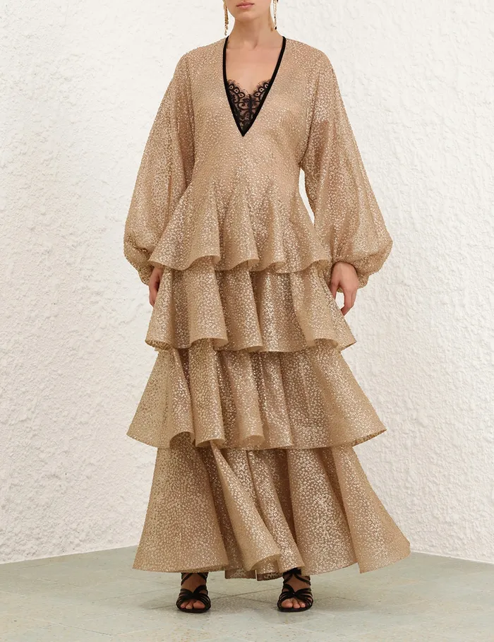 Women Zimmermann Clothing Pavilion Glitter Gown Champagne