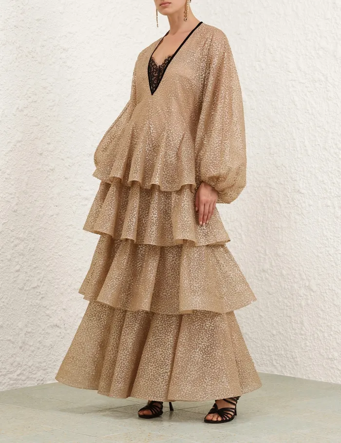 Women Zimmermann Clothing Pavilion Glitter Gown Champagne