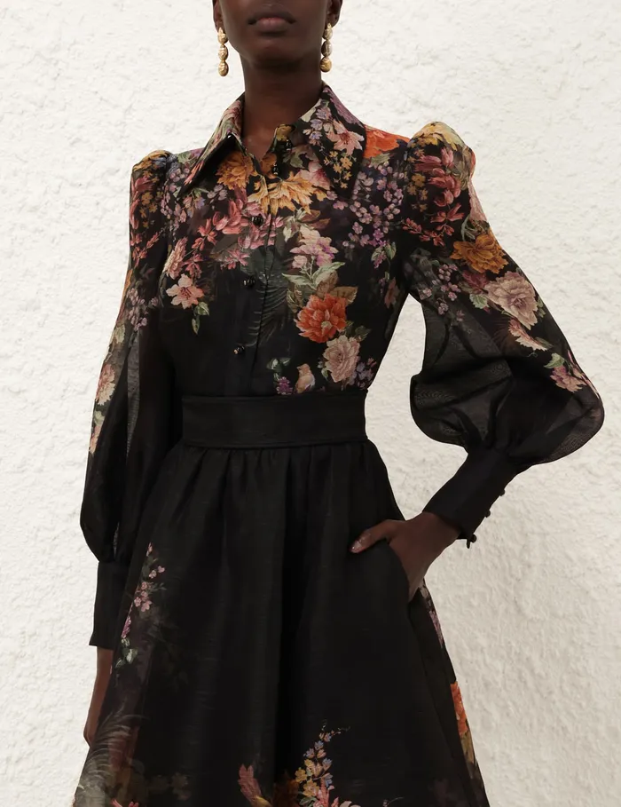 Women Zimmermann Clothing Pavilion Tie Neck Blouse Black Multi Floral