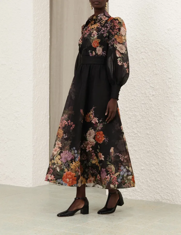 Women Zimmermann Clothing Pavilion Tie Neck Blouse Black Multi Floral