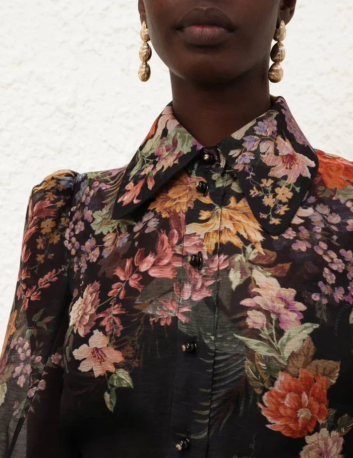 Women Zimmermann Clothing Pavilion Tie Neck Blouse Black Multi Floral