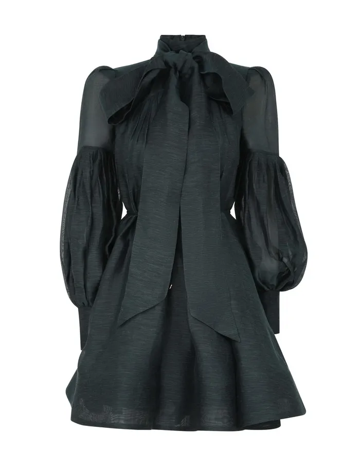 Women Zimmermann Clothing Pavilion Tie Neck Mini Dress Pine