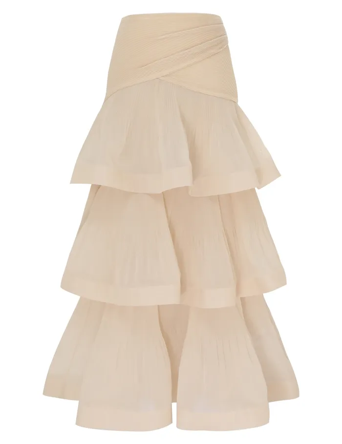 Women Zimmermann Clothing Pleated Tiered Skirt Cream