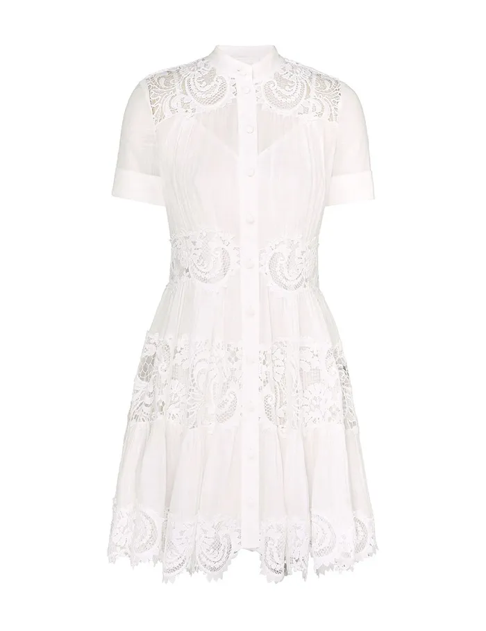 Women Zimmermann Clothing Pop Lace Trimmed Mini Dress Ivory