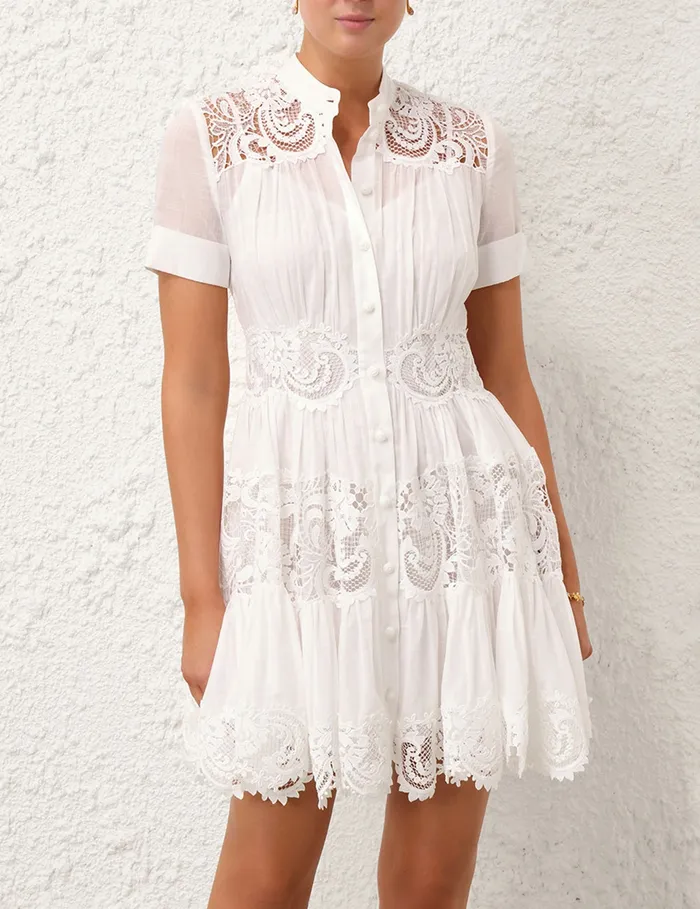 Women Zimmermann Clothing Pop Lace Trimmed Mini Dress Ivory
