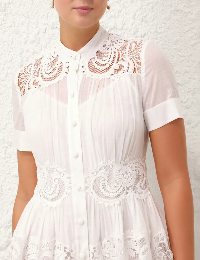 Women Zimmermann Clothing Pop Lace Trimmed Mini Dress Ivory