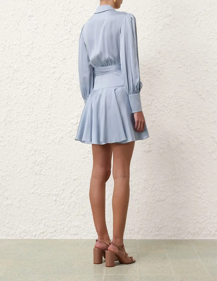 Women Zimmermann Clothing Silk Wrap Mini Dress Pale Blue