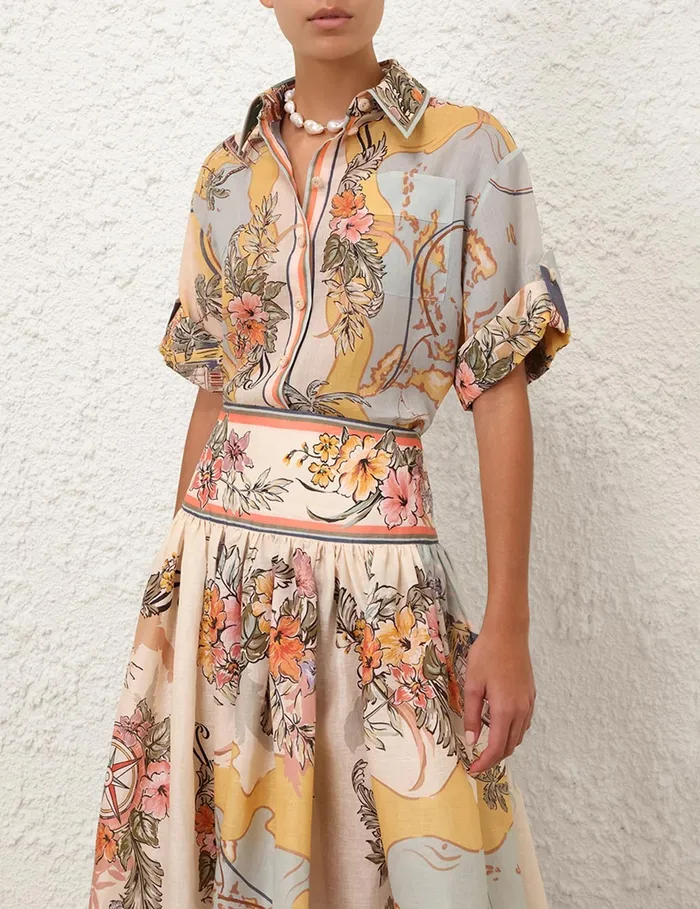 Women Zimmermann Clothing Tallow Relaxed Shirt Nautical Map