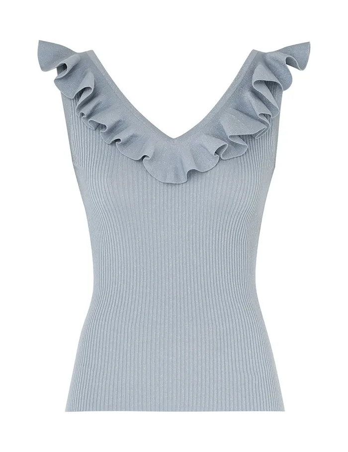 Women Zimmermann Clothing Waverly Frill VNeck Top Blue Lurex