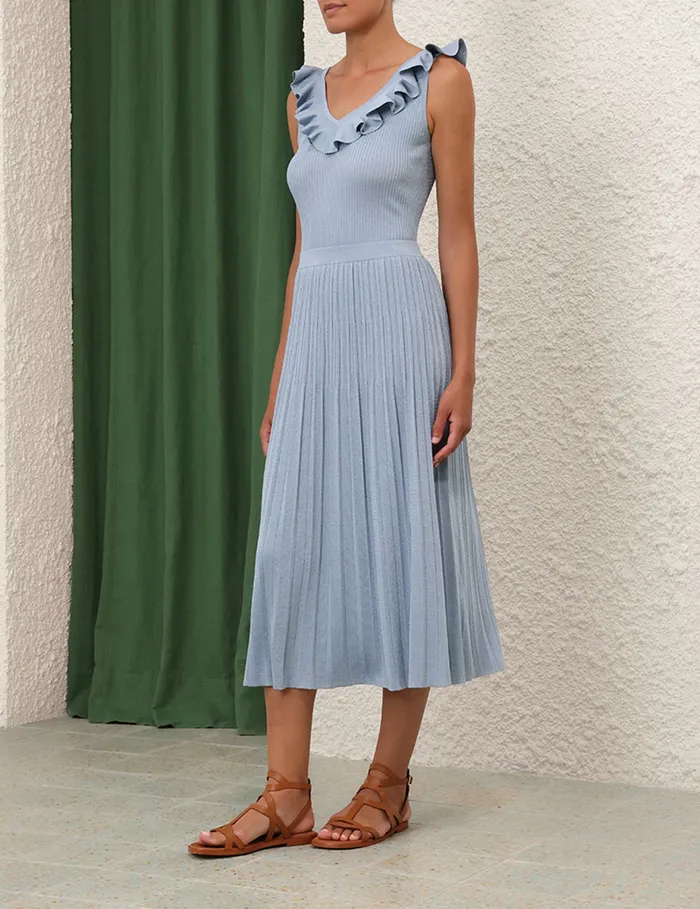 Women Zimmermann Clothing Waverly Frill VNeck Top Blue Lurex