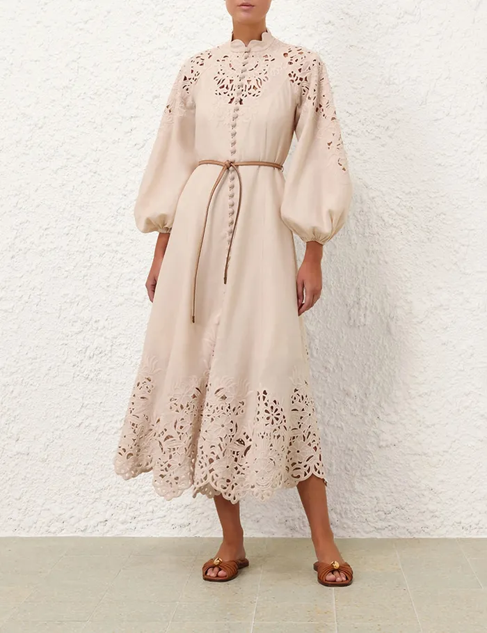 Women Zimmermann Clothing Wylie Embroidered Billow Dress Cream