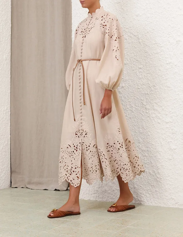 Women Zimmermann Clothing Wylie Embroidered Billow Dress Cream