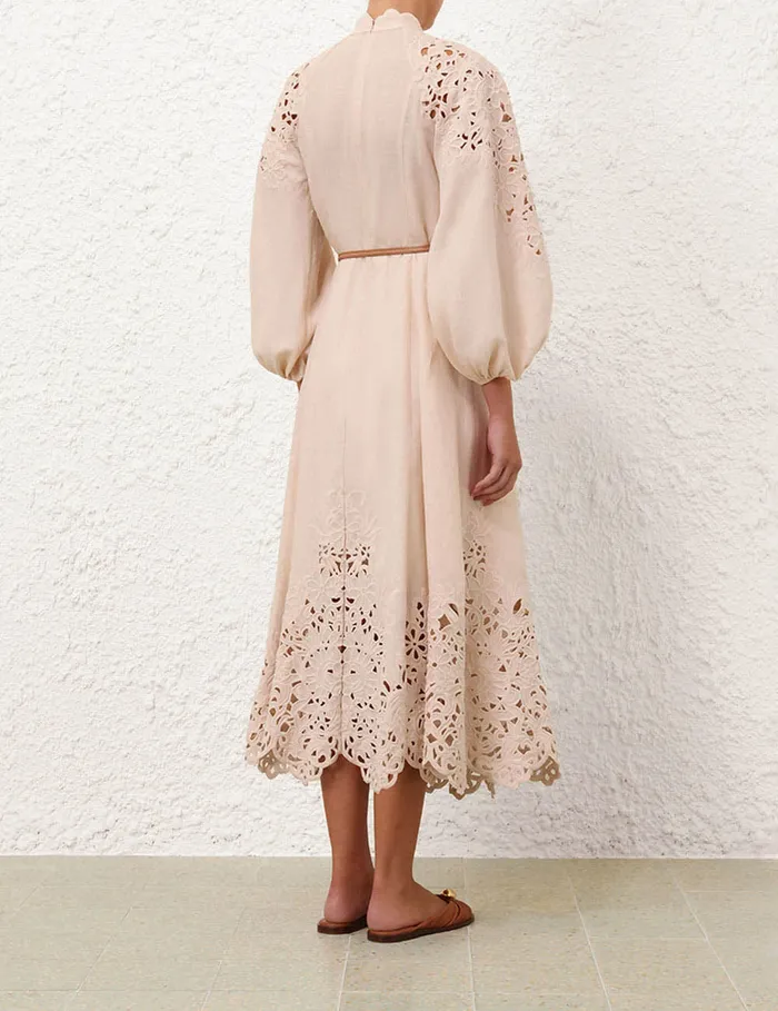 Women Zimmermann Clothing Wylie Embroidered Billow Dress Cream