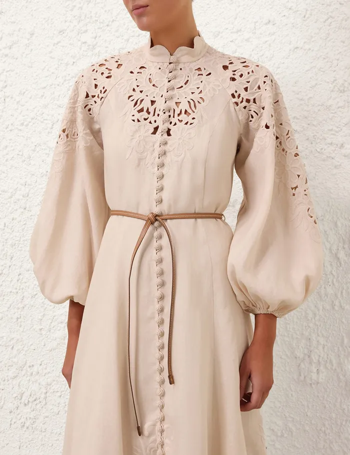 Women Zimmermann Clothing Wylie Embroidered Billow Dress Cream