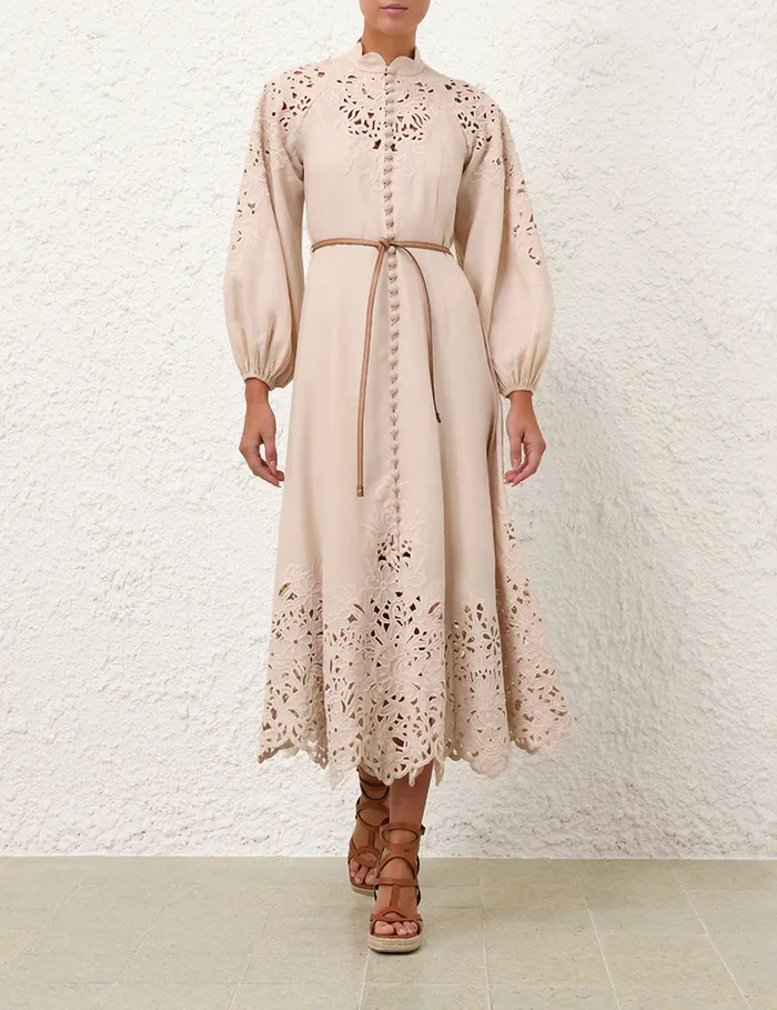 Women Zimmermann Clothing Wylie Embroidered Billow Dress Cream