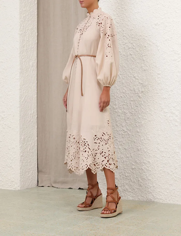 Women Zimmermann Clothing Wylie Embroidered Billow Dress Cream