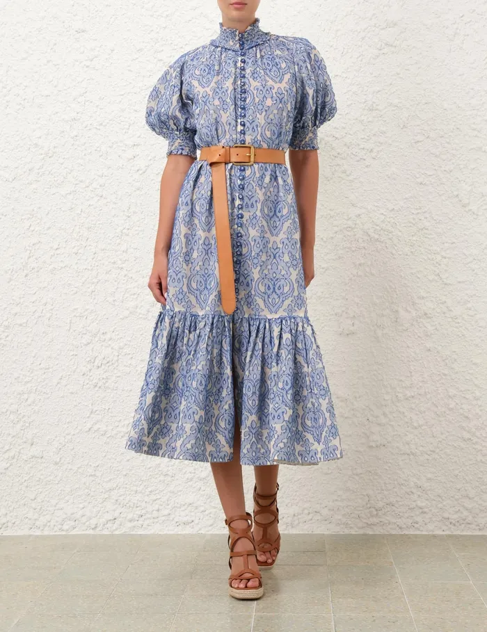 Women Zimmermann Clothing Wylie Lantern Midi Dress Blue