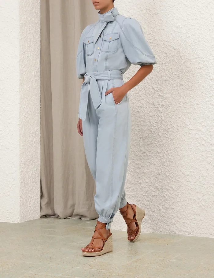 Women Zimmermann Denim Acacia Denim Lantern Blouse Ice Storm