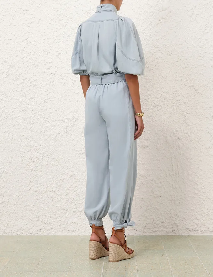 Women Zimmermann Denim Acacia Denim Lantern Blouse Ice Storm