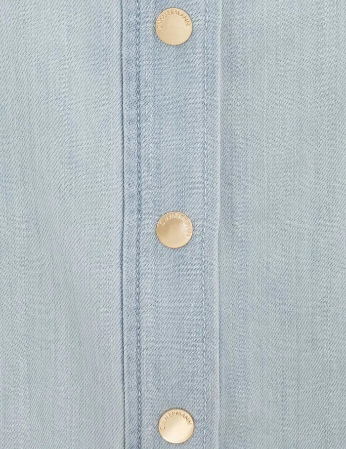 Women Zimmermann Denim Acacia Denim Lantern Blouse Ice Storm