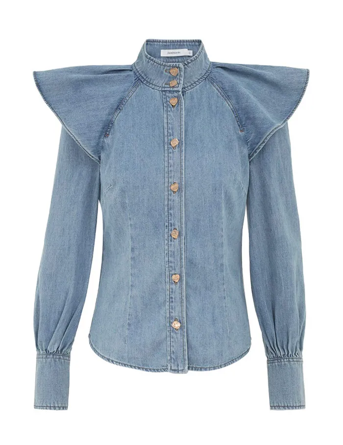 Women Zimmermann Denim Crush Denim Blouse Blue Moon