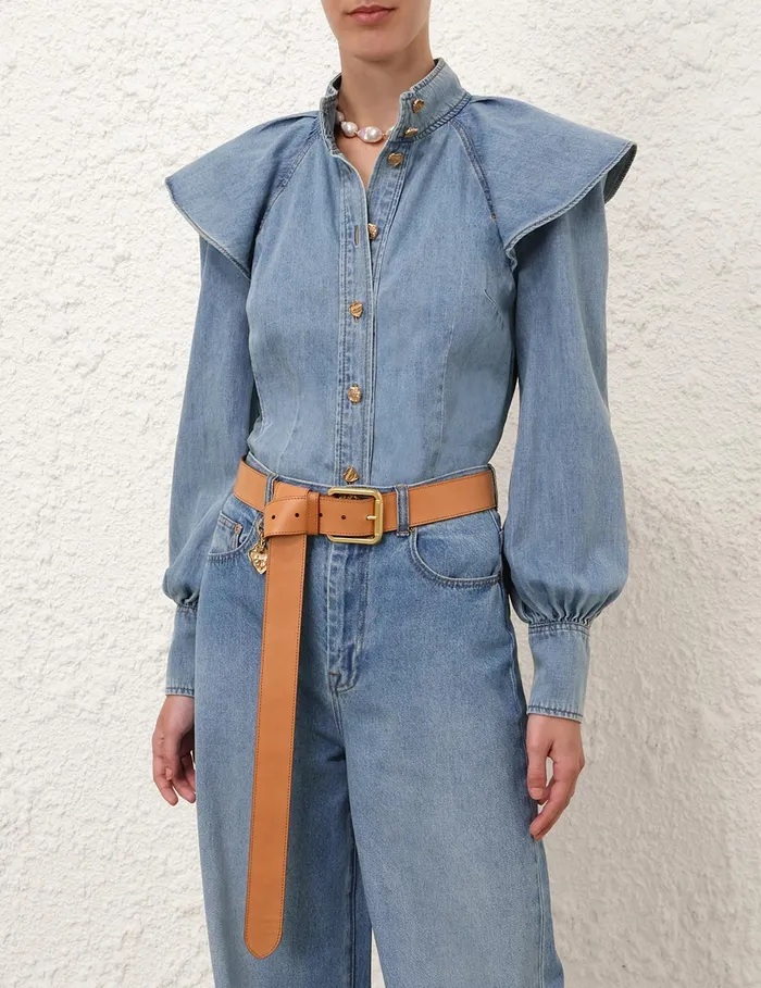 Women Zimmermann Denim Crush Denim Blouse Blue Moon