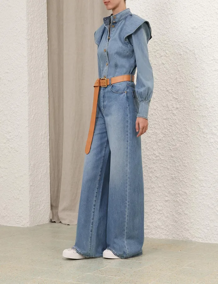 Women Zimmermann Denim Crush Denim Blouse Blue Moon