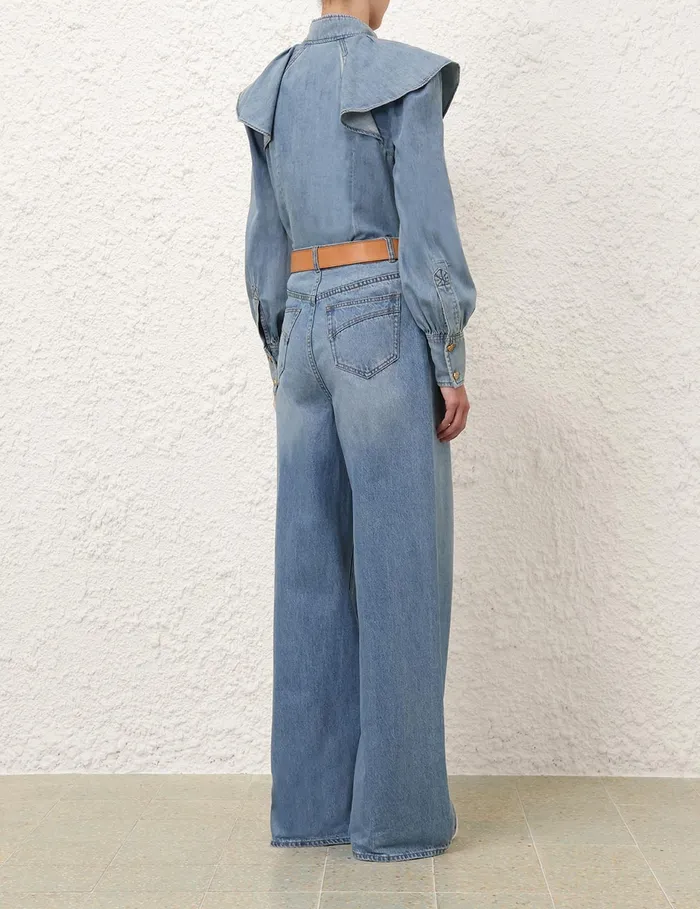 Women Zimmermann Denim Crush Denim Blouse Blue Moon