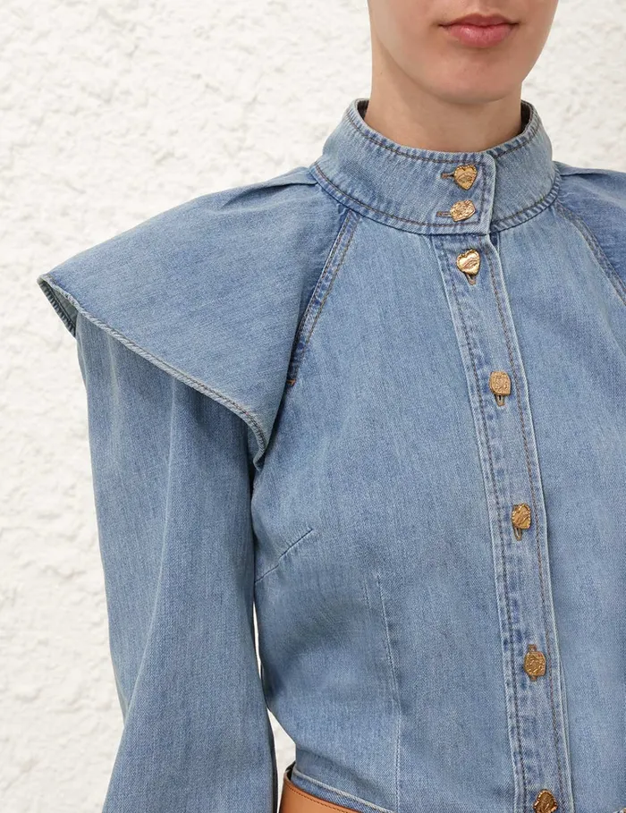 Women Zimmermann Denim Crush Denim Blouse Blue Moon