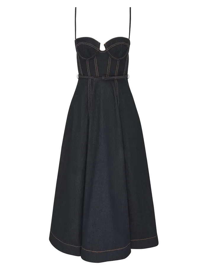 Women Zimmermann Denim Crush Denim Corset Dress Night Sky
