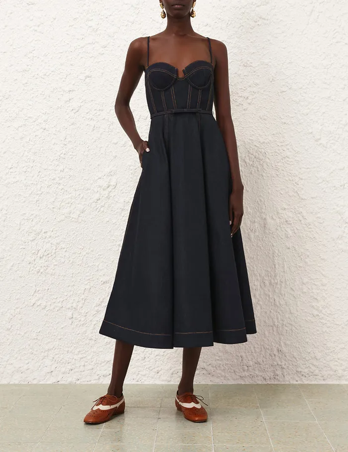 Women Zimmermann Denim Crush Denim Corset Dress Night Sky