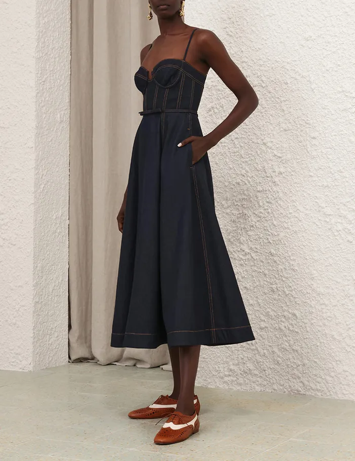 Women Zimmermann Denim Crush Denim Corset Dress Night Sky