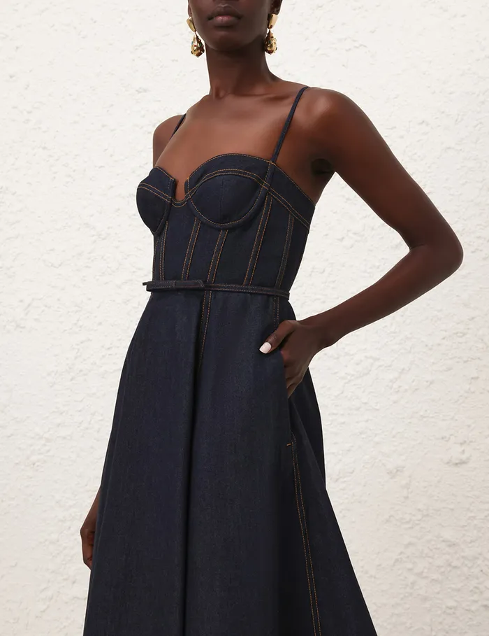 Women Zimmermann Denim Crush Denim Corset Dress Night Sky