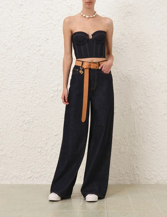 Women Zimmermann Denim Crush Denim Corset Top Night Sky