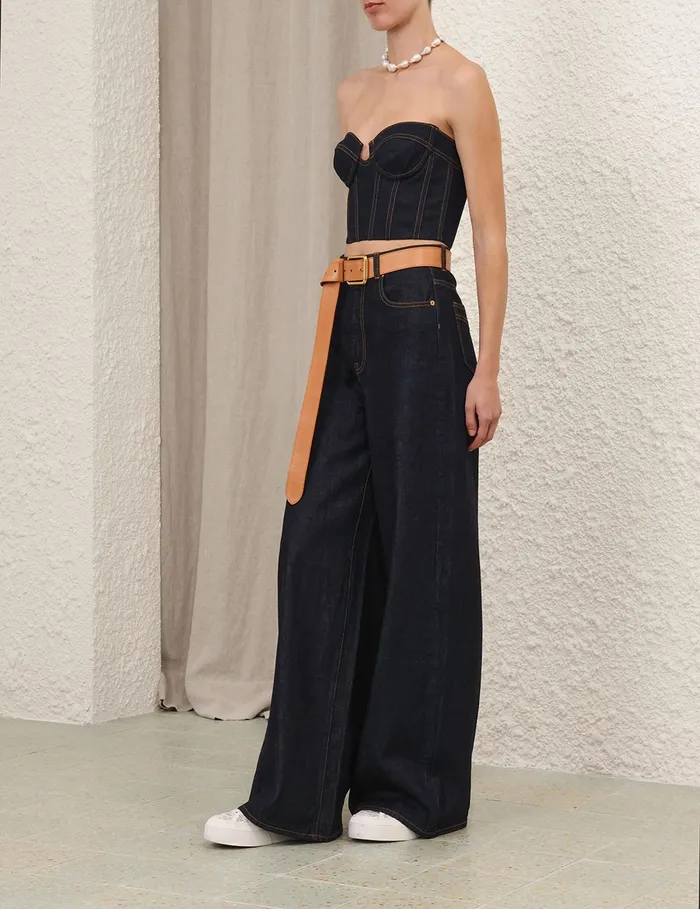 Women Zimmermann Denim Crush Denim Corset Top Night Sky