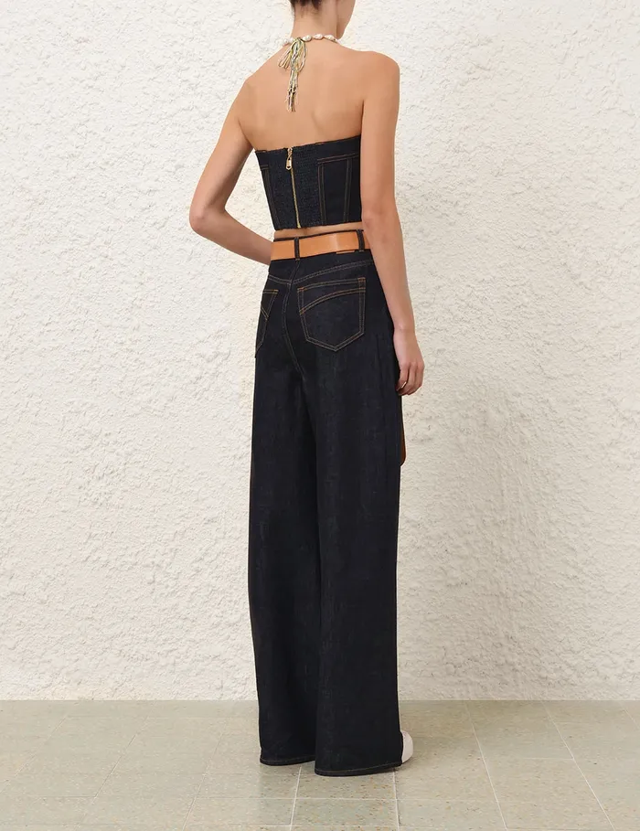 Women Zimmermann Denim Crush Denim Corset Top Night Sky